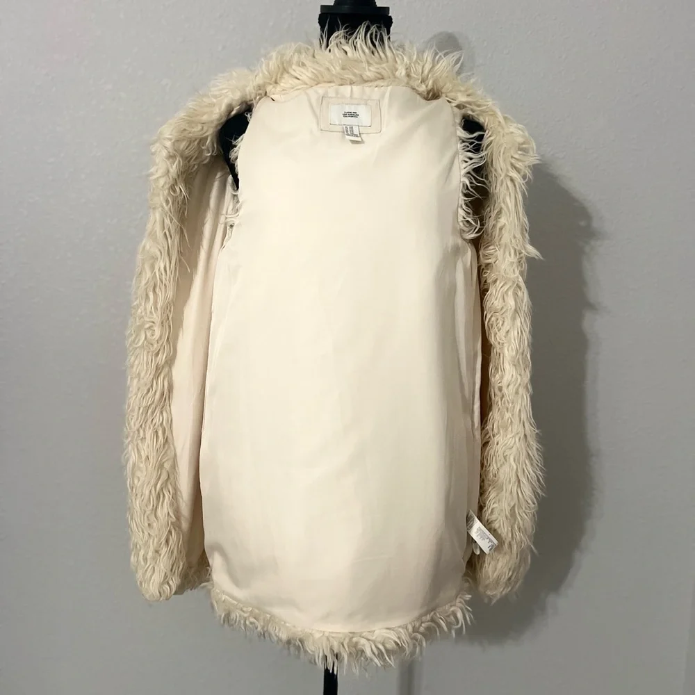 I Love H81 Los Angeles California - Boho Cream Faux Fur Shaggy Long Vest Sz S/M